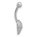 10k White Gold Heart Navel Ring by Fine Color Jewels