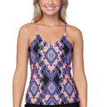 Raisins Juniors Coconut Grove Printed Macramé Tankini Top by Vanessa Jane