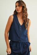 Dye And Wash Knitted Top: Indigo by Boutique 23