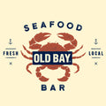 Old Bay Seafood Bar Lobster Logo Ringer T-Shirt - Beige and Navy by Tee Luv