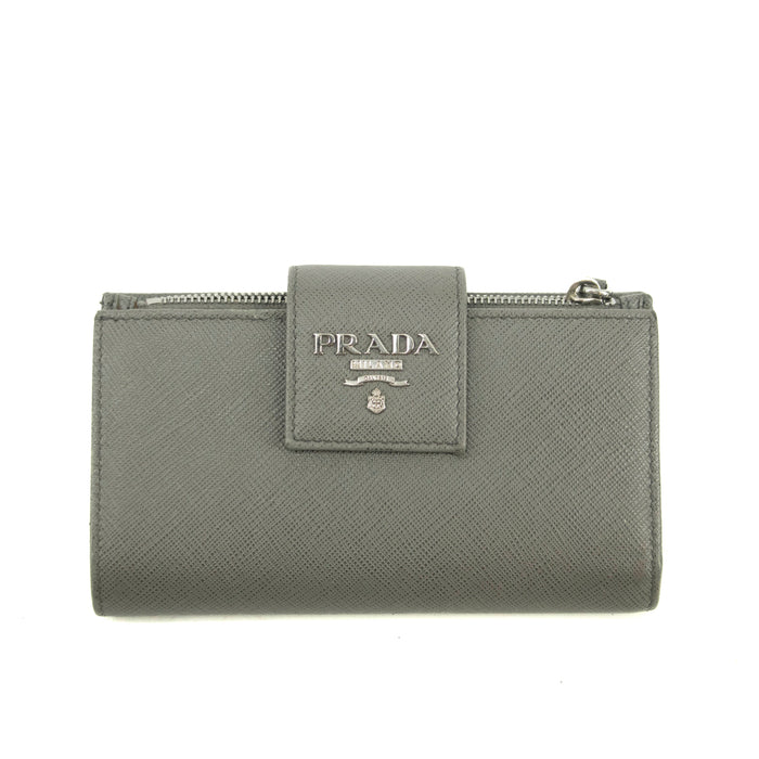 Prada Saffiano Leather Grey Metal Medium Wallet #3918 by Bolt Boutique