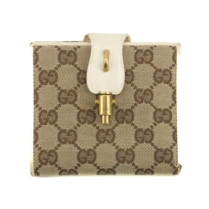 Gucci GG Brown White Canvas x Leather Compact Wallet #3935 by Bolt Boutique