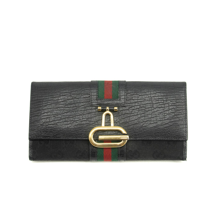 Gucci GG Vintage Black Canvas x Leather Sherry Line Long Wallet #3938 by Bolt Boutique