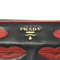 Prada Lips Applique Black Leather Zip Around Wallet #3955 by Bolt Boutique