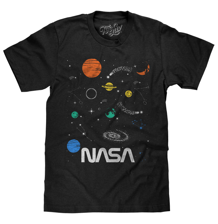 NASA Planets and Stars Space T-Shirt - Black by Tee Luv