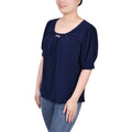 NY Collection Women S Short Sleeve Balloon Sleeve Top with Hardware by Vanessa Jane