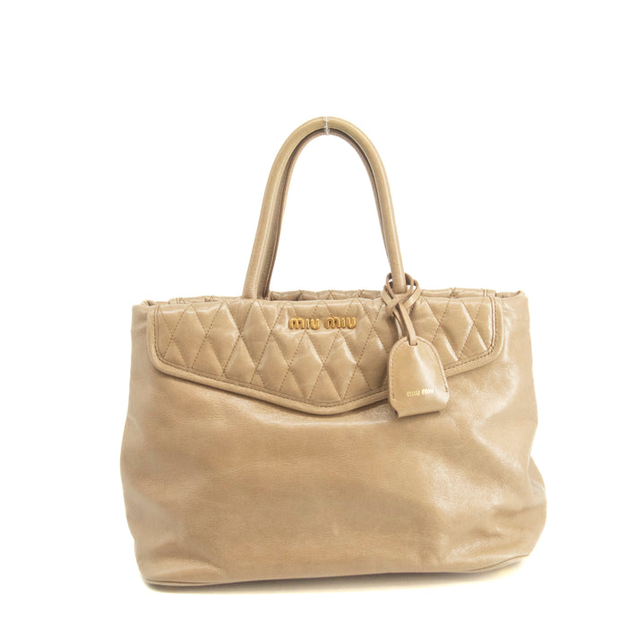Miu Miu Beige Quilted Glossy Leather 2Way Shoulder Bag #3967 by Bolt Boutique