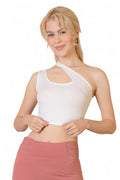 Ribbed One Shoulder Cross Strap Crop Top {BT3502} by The House of Stylez