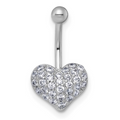 10k White Gold Heart Navel Ring by Fine Color Jewels