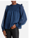 AQUA Smocked Yoke Ruffled Jacquard Top by Vanessa Jane