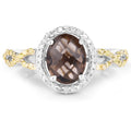 1.90 Carat Genuine Smoky Quartz, Yellow Diamond & White Diamond .925 Sterling Silver Ring by Bids.com