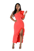 2 PC Ribbed One Shoulder Ruffle Bodysuit & Matching Skirt by The House of Stylez
