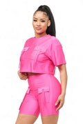 Front Pockets Detail Crop Top and Biker Shorts Set by The House of Stylez