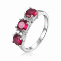 1.7 Ct Round Red Lab Created Ruby Prong Silver Three Stone Ring by Fine Color Jewels