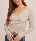 Asymmetrical Pleat Ribbed V - Neck - Dove by Boutique 23