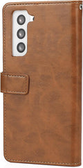 Bundle: Folio Brown Leather Wallet Case with Tempered Glass Screen and Camera Protector - Samsung Galaxy S23 by Zerodamage Sahara Case LLC