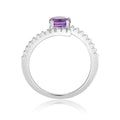 1.11 Ct Round Purple Amethyst and White Sapphire Prong Silver Bypass Solitaire Ring by Fine Color Jewels