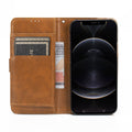 Indy Series Brown Leather Wallet Case - iPhone 13 Mini by Zerodamage Sahara Case LLC