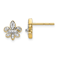 14K Gold Lab Diamond Fleur de Lis Post Earrings by Fine Color Jewels