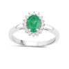 0.72 Ct Oval Green Zambian Emerald & Lab Grown Diamond Prong Silver Halo Engagement Ring