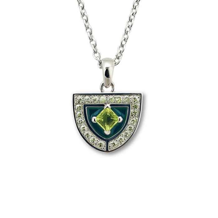 Natural Peridot Silver Amulet Necklace by Fine Color Jewels