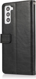 Bundle: Folio Black Leather Wallet Case with Tempered Glass Screen and Camera Protector - Samsung Galaxy S23 by Zerodamage Sahara Case LLC