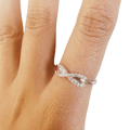 Round White Lab Diamond Pave Silver Infinity Criss Cross Ring by Fine Color Jewels