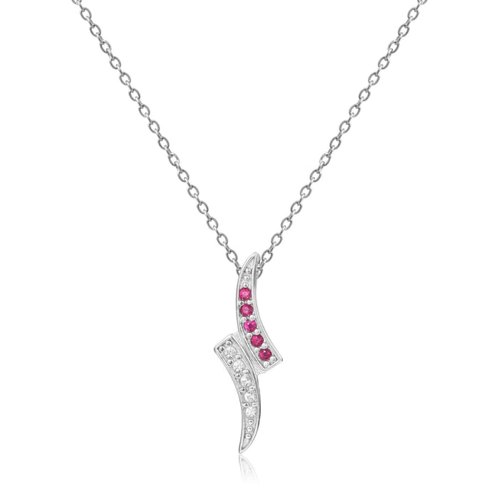 Petite Round cut Genuine Ruby Pendant Necklace with White Sapphire by Fine Color Jewels