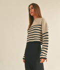 Striped Pattern Sweater - Mocha/Black by Boutique 23