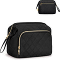 Wide-open Quilted Travel Makeup Organizer Bag with Handle: Black by Boutique 23