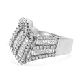 14K White Gold 1-1/2 Cttw Round and Baguette Diamond Bypass Cocktail Ring Band (H-I Color, SI1-SI2 Clarity) - Size 7 by Bids.com