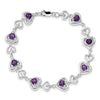 Heart Purple Amethyst & Diamond Prong Sterling Silver Heart Link Bracelet