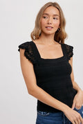 Square Neck Crossed Strap Tank - Black by Boutique 23