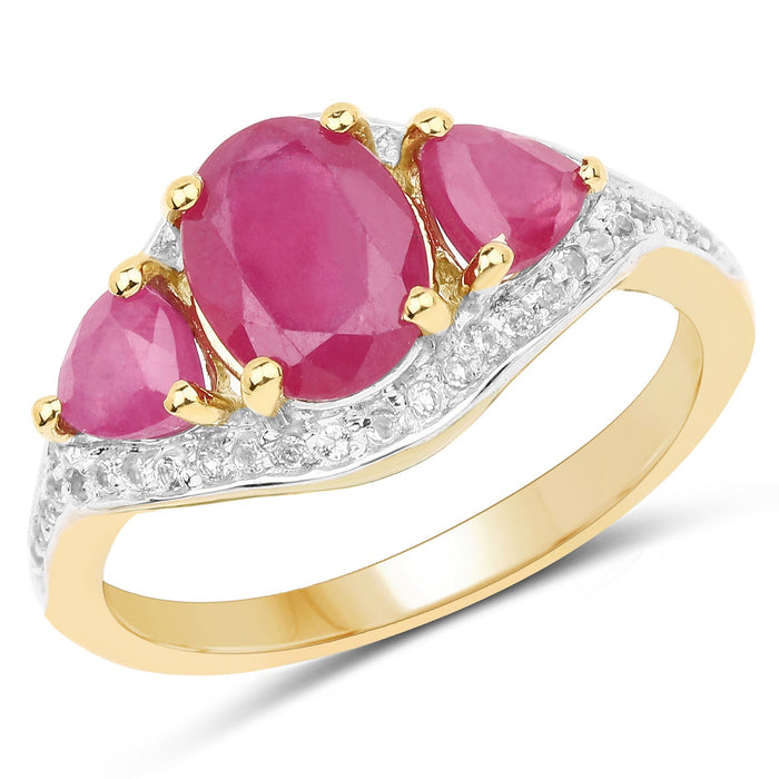 14K Yellow Gold Plated 2.49 Carat Genuine Glass Filled Ruby and White Topaz .925 Sterling Silver Ring by Bids.com