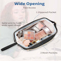 Wide-open Quilted Travel Makeup Organizer Bag with Handle: Black by Boutique 23