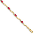 Oval Red Ruby & Diamond Prong 14K Yellow Gold Wave Link Bracelet by Fine Color Jewels