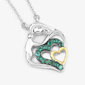 Genuine Emerald Prong Silver Double Heart Pendant Necklace by Fine Color Jewels