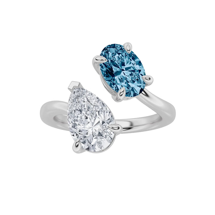 3Cttw Oval Shaped Lab Grown Diamond (F/VS) Toi et Moi Fashion Engagement Bypass Ring 14K Gold by Fine Color Jewels