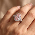 3Cttw Oval Shaped Pink Lab Grown Diamond (F/VS) Three Stone Halo Engagement Ring 14K Gold by Fine Color Jewels