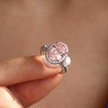 3Cttw Oval Shaped Pink Lab Grown Diamond (F/VS) Three Stone Halo Engagement Ring 14K Gold by Fine Color Jewels