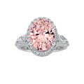 3Cttw Oval Shaped Pink Lab Grown Diamond (F/VS) Three Stone Halo Engagement Ring 14K Gold by Fine Color Jewels