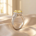 3Cttw Oval Shaped Yellow Lab Grown Diamond (F/VS) Three Stone Halo Engagement Ring 14K Gold by Fine Color Jewels