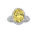 3Cttw Oval Shaped Yellow Lab Grown Diamond (F/VS) Three Stone Halo Engagement Ring 14K Gold by Fine Color Jewels