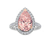 3Cttw Pear Shaped Pink Lab Grown Diamond (F/VS) Bold Accented Halo Engagement Ring 14K Gold