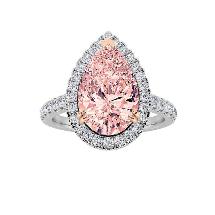 3Cttw Pear Shaped Pink Lab Grown Diamond (F/VS) Bold Accented Halo Engagement Ring 14K Gold by Fine Color Jewels
