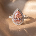 3Cttw Pear Shaped Pink Lab Grown Diamond (F/VS) Bold Accented Halo Engagement Ring 14K Gold by Fine Color Jewels