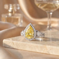 3Cttw Pear Shaped Yellow Lab Grown Diamond (F/VS) Three Stone Bold Accented Engagement Ring in 14K Gold by Fine Color Jewels