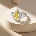 3Cttw Pear Shaped Yellow Lab Grown Diamond (F/VS) Three Stone Bold Accented Engagement Ring in 14K Gold by Fine Color Jewels