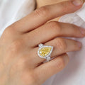 3Cttw Pear Shaped Yellow Lab Grown Diamond (F/VS) Three Stone Bold Accented Engagement Ring in 14K Gold by Fine Color Jewels