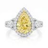 3Cttw Pear Shaped Yellow Lab Grown Diamond (F/VS) Three Stone Bold Accented Engagement Ring in 14K Gold